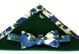 Floral Pocket Square. Liberty of London. Emerald Green, Blue and Off-White.