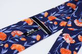 Floral Neck Tie in Navy Blue and Coral - Cloves, Carnations - Liberty of London