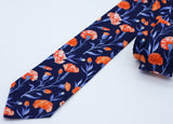 Floral Neck Tie in Navy Blue and Coral - Cloves, Carnations - Liberty of London