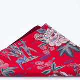 Coral Red and Classic Blue Floral Pocket Square - Liberty of London - Coral Red Wedding - Groom, Groomsmen - Large Floral, Birds Print