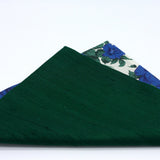 Emerald Green Pocket Square, Lined with Floral - Raw Silk, Liberty of London Cotton - Dark Green, Emerald Wedding - Groom, Groomsmen