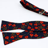 Navy Blue and Red Floral Bow Tie - Liberty of London - Red Poppy Flowers Tie - Blue and Red Wedding - Dark Blue Tie, Small Floral Print