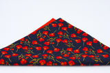 Navy, Red Poppies Pocket Square - Liberty of London - Navy Blue and Red Wedding - Groom, Groomsmen- Floral Pocket Square