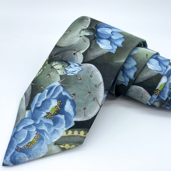 Cactus Flowers Neck Tie, Dusty Blue