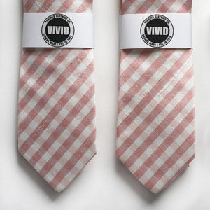 Dusty Pink Gingham Tie - Raw Silk Ties - Blush Wedding Neck Ties - Rose Gold Tie - Blush Pink Ties - Groomsmen Ties 