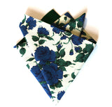 Floral Pocket Square. Liberty of London. Emerald Green, Blue and Off-White.