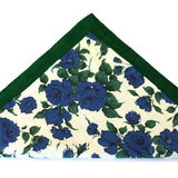 Floral Pocket Square. Liberty of London. Emerald Green, Blue and Off-White.