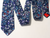 Royal Blue and Red Floral Neck Tie, Liberty of London, Strawberry Thief
