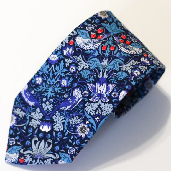 Royal Blue and Red Floral Neck Tie, Liberty of London, Strawberry Thief