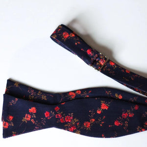 navy blue and coral floral bow tie liberty of london