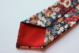 Blue, Muted Red and Tan Small Print Floral Neck Tie. Liberty of London, Thorpe Hill