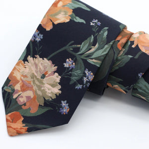 Black and Copper Floral Neck Tie, Decadent Blooms