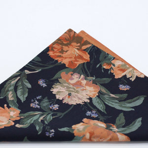 Floral Pocket Square. Liberty of London. Decadent Blooms. Copper and Black