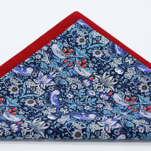 floral pocket square blue and red liberty of london strawberry thief