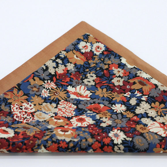 Floral Pocket Square. Liberty of London. Muted Red, Blue and Copper.