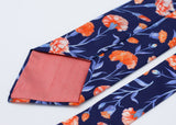 Floral Neck Tie in Navy Blue and Coral - Cloves, Carnations - Liberty of London