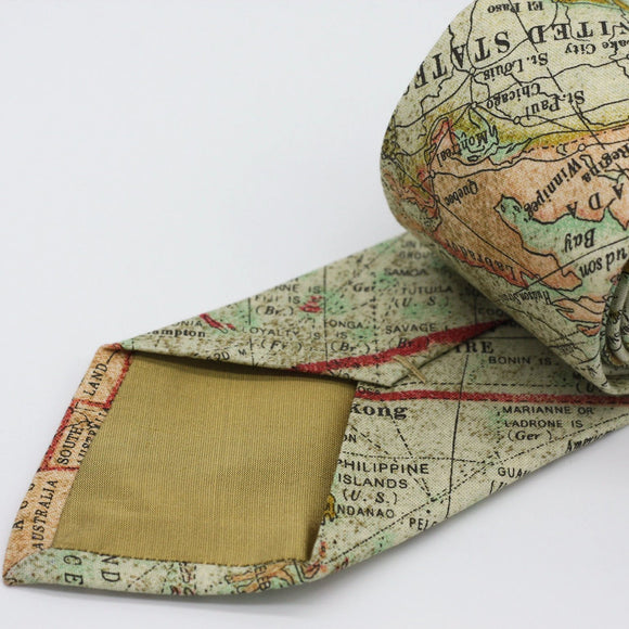 World Map Neck Tie, Traveler's Gift, Japanese Cotton