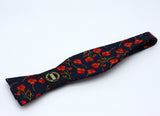 Navy Blue and Red Floral Bow Tie - Liberty of London - Red Poppy Flowers Tie - Blue and Red Wedding - Dark Blue Tie, Small Floral Print