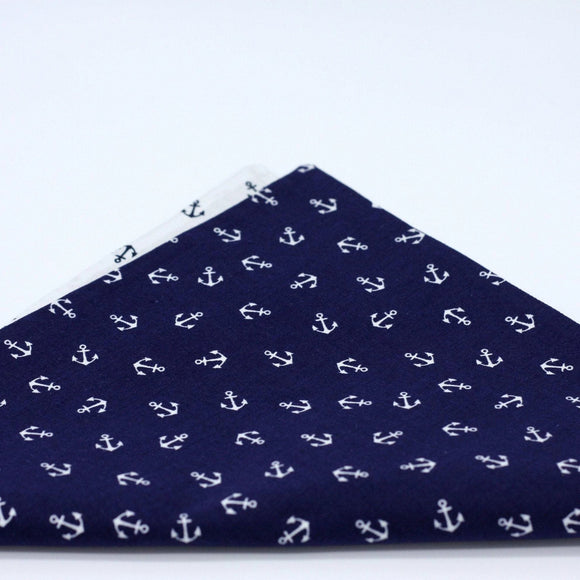 Navy Blue and White Anchors Pocket Square - Nautical Pocket Square - Reversible - Japanese Cotton
